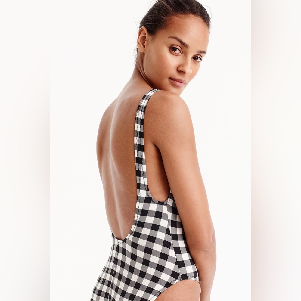 NWT J. Crew Black and White Gingham Print Scoop Back Swim One Piece